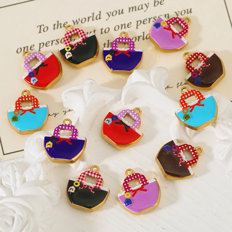 

3pcs Stainless Steel Colorful Bowknot Satchel Charms 18K Enamel Bag Pendant for Jewelry Making DIY Earrings Necklace Accessories