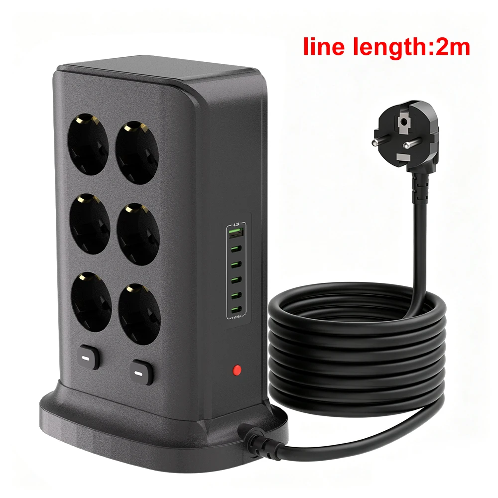 PD AC QC3.0 USB Fast Charger Adapter 2/3M Extension Cable EU plug Quick Charge 3000W Power Socket Switch