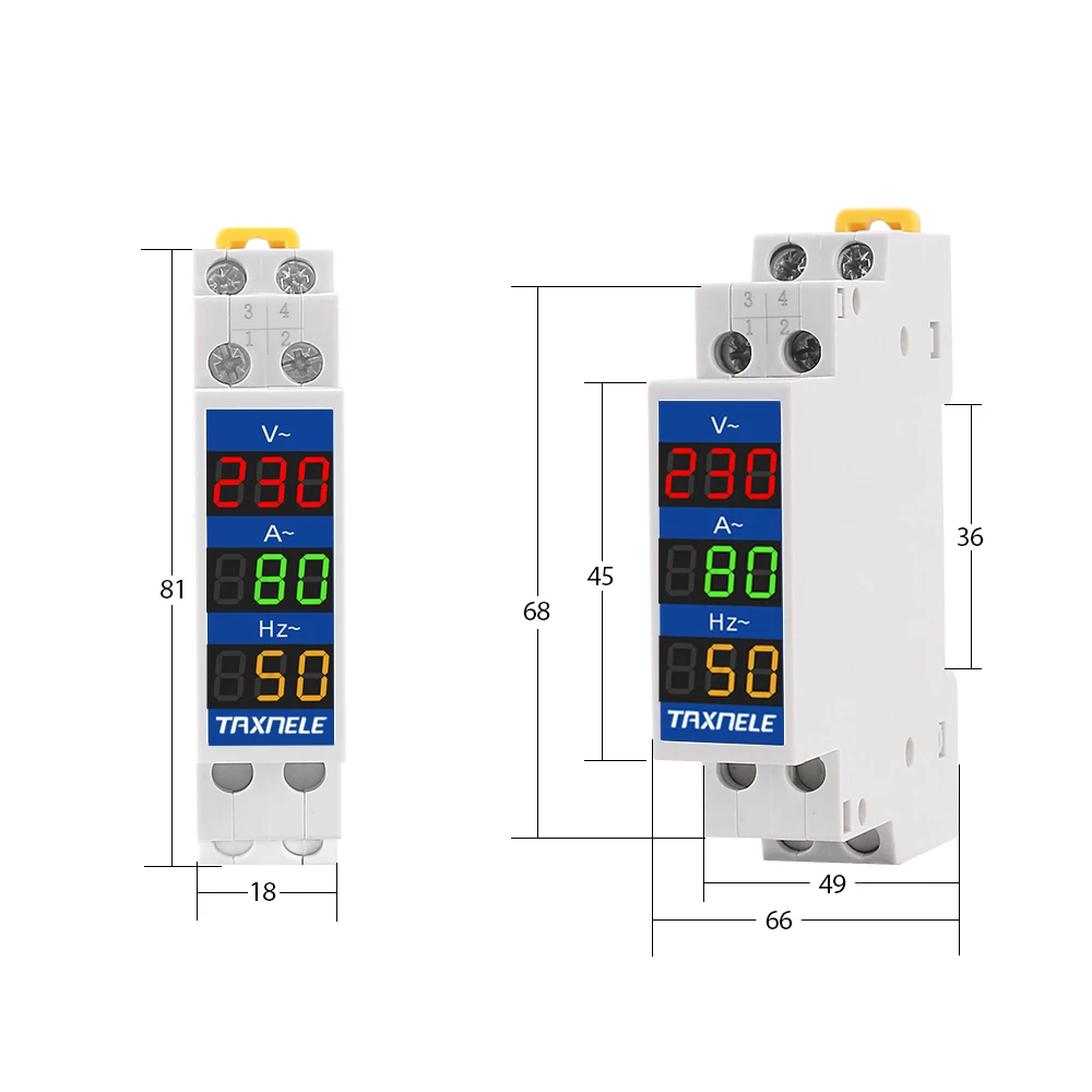 Din Rail 18mm Voltage Current HZ Meter AC 80-500V 220V 380V 100A Modular Voltmeter Ammeter LED Indicator Digital Volt Tester