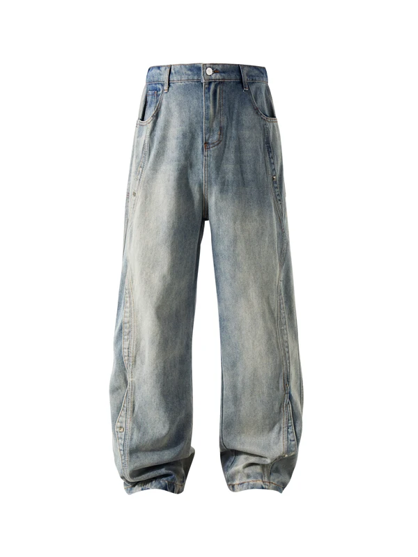 

Джинсы Waed Denim мужские летние, с оригинальным дизайном, полугибкие, прямые, в американском стиле, свободные, широкие штанины, повседневные, модные