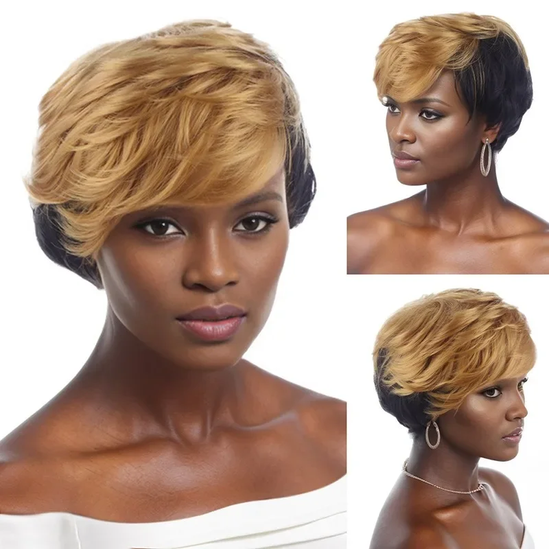 Film Cosplay Pruik Mode Vrouw Kort Haar Goudbruin Hoge temperatuur Zijde Gesimuleerd Haar Roos Netto Dagelijkse slijtage Volledige pruiken