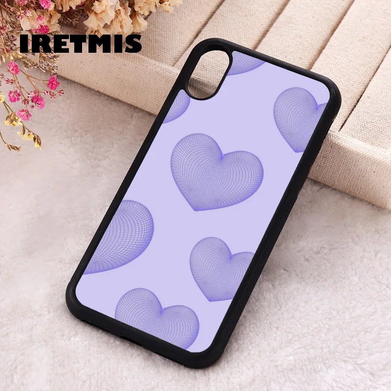 Iretmis Phone Cover Case For iPhone X XS Max XR 11 12 13 PRO MINI 14 15 16 Plus Rubber Silicone  Holographic Purple Heart