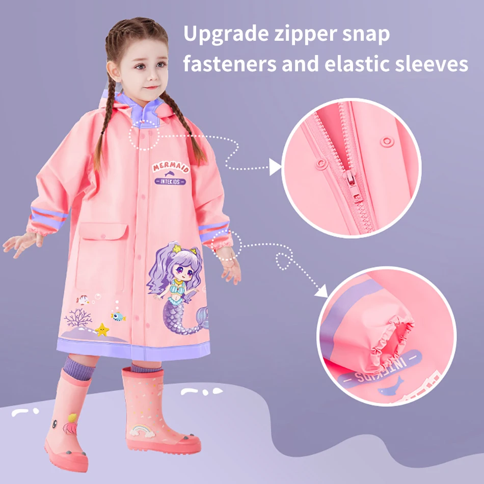 Rainy Day Children Waterproof Raincoat Adjustable Hood and Backpack Cover Boys and Girls Outdoors Raincoat