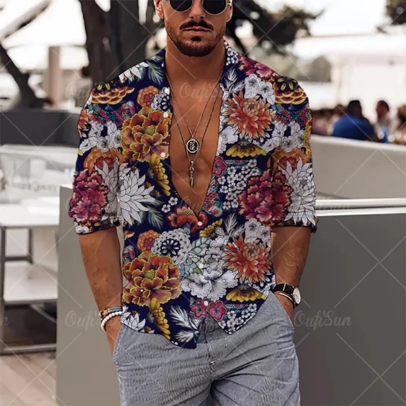 New Coconut Tree 3d Print Male Long Sleeve Shirt Hawaiian Y2k Loose Tops Lapel Streetwear Breathable Comfortable Cool Clothes