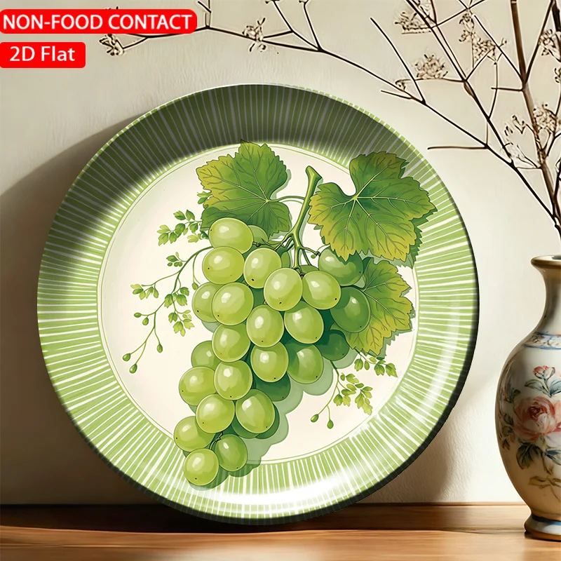 1pc FORJN Ceramic Decorative Plate with Green Fruit Wall Art - Round Suitable, Living Room,, Non-Food Contact Plate for Dining
