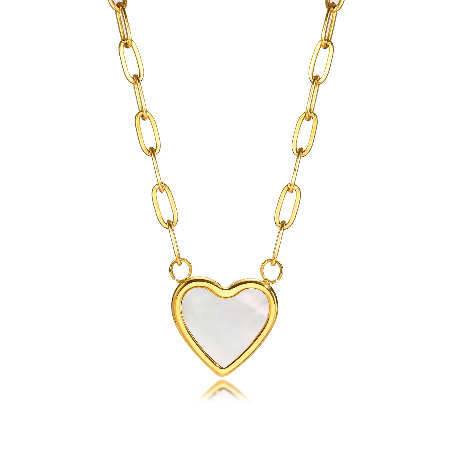 

Temperament Shell Heart Necklaces for Women Young Girls Gift Jewelry,Gold Color Stainless Steel Paperclip Chain collar femenino