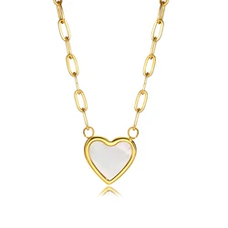 Temperament Shell Heart Necklaces for Women Young Girls Gift Jewelry,Gold Color Stainless Steel Paperclip Chain collar femenino