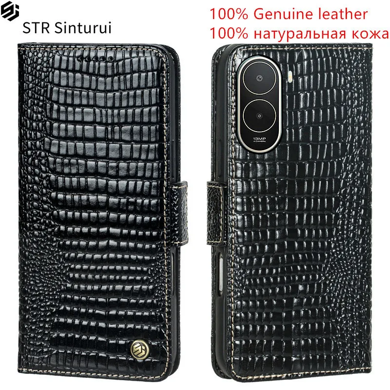 

STR Genuine lizard grain leather card Slot Wallet Cover For Xiaomi Poco C81 Pro C81x C85x C85 C75 4G 5G C71 Flip phone Case