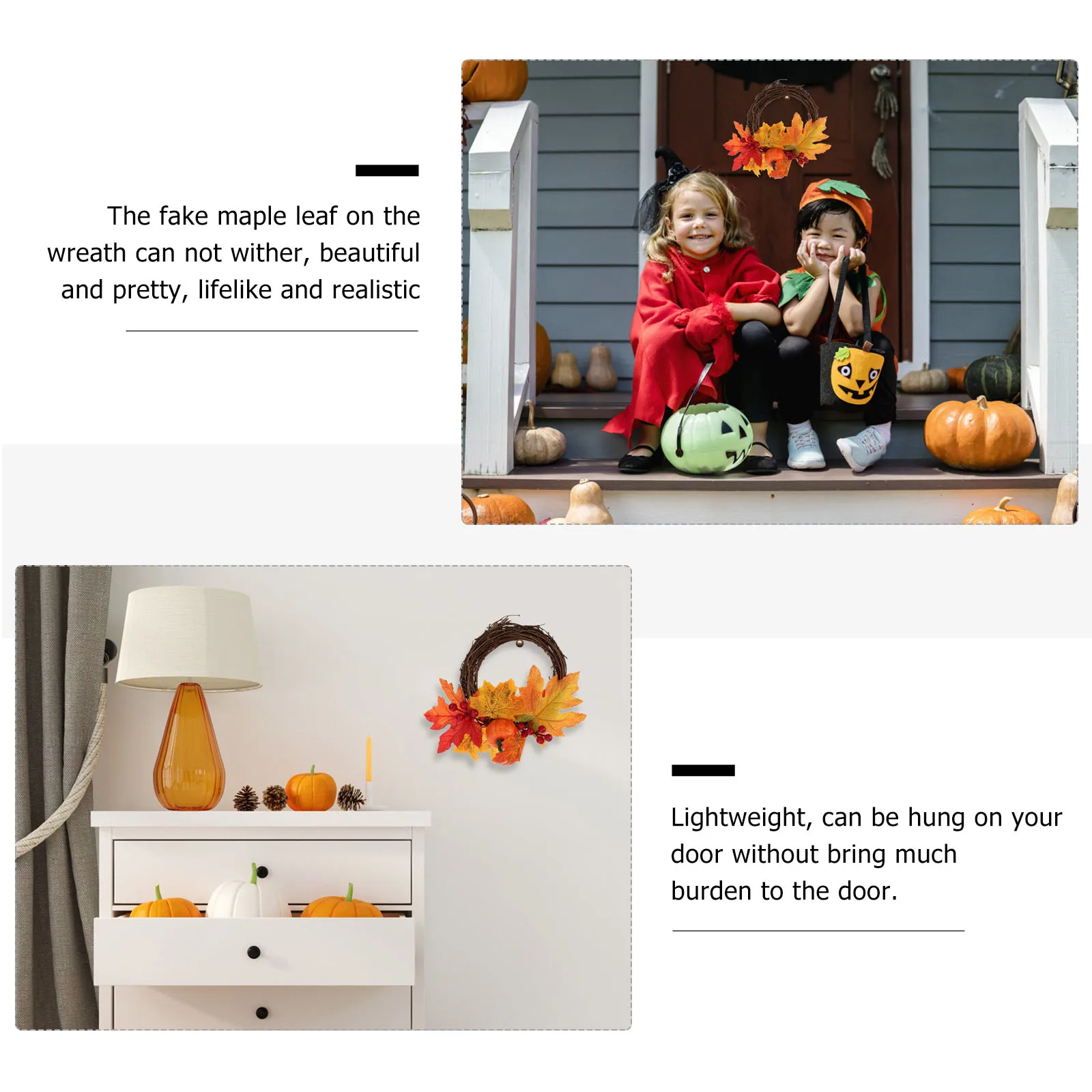 

Halloween Wreath Autumn Door Hanging Harvest Pumpkin Rattan Wall Adornment Lightweight Lifelike Decor Bedroom Living Room
