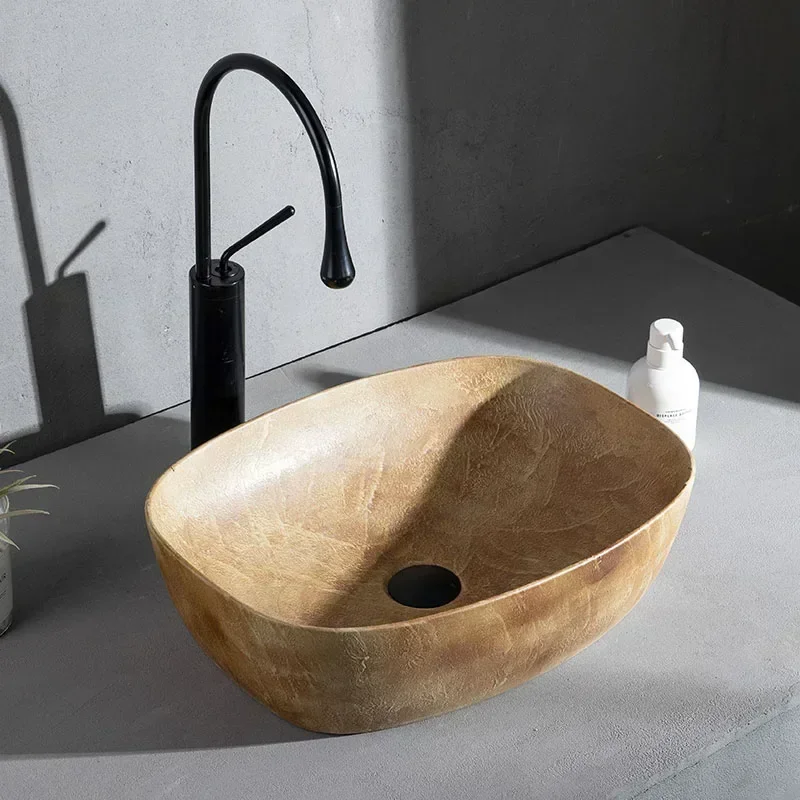 

Retro ceramic table basin, art hand-washing bathroom sink, small balcony bathroom wash face square sink washbasin