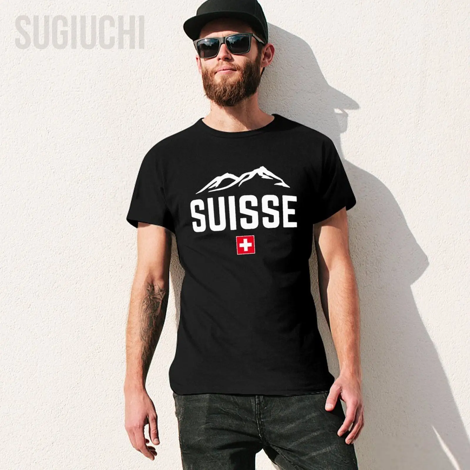 Unisex Men SUISSE ALPS SWITZERLAND Flag Tshirt Tees O-neck T Shirts Women Boys 100% Cotton T-Shirt