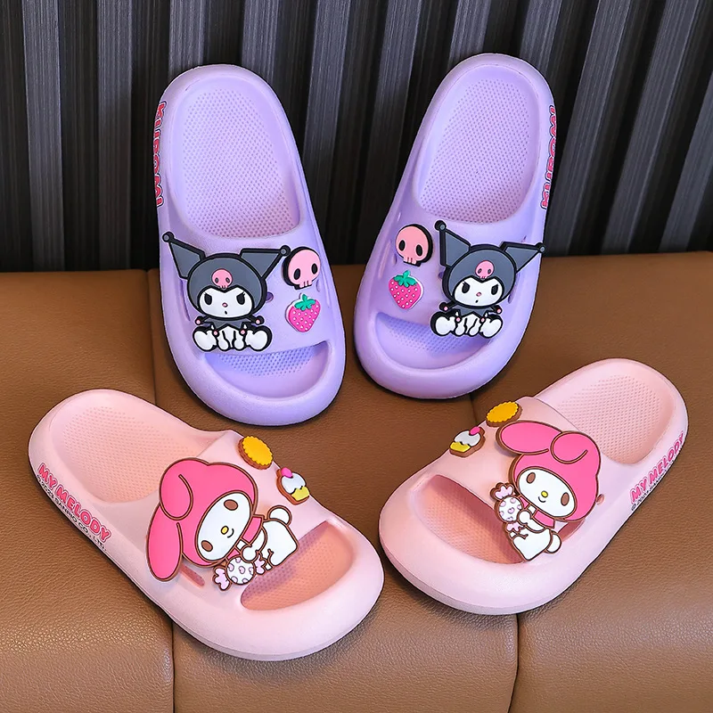 

Sanrio Children's Slippers Kuromi Hello Kitty Kids Summer Cartoon Non-Slip Soft Soles Children Indoor Home Toddler Baby Sandals