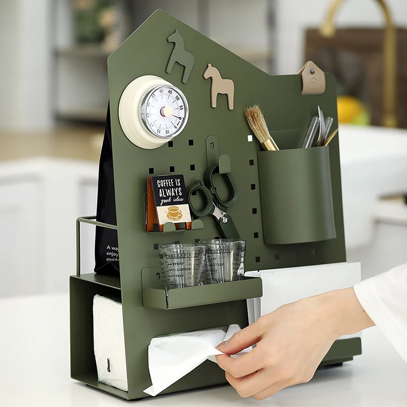 

hole board multi-purpose storage rack, dark green milk tea multi-functional finishing rack, desktop sundries rack