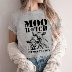 Funny Moo Cow T Shirts for Women Clothes Get Out The Way Shirt Sleeping Cow Tee Animal Lover Tops Cute Kawaii Cow Women Clothing