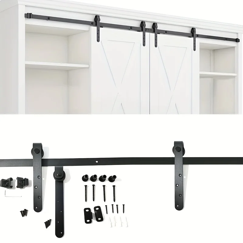 

1Set Carbon steel silent sliding barn door hardware kit, suitable for carbon steel tracks in barns, TV cabinets, and wardrobes