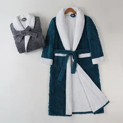 Plus Size Thick Jacquard Flannel Robe Men Long Kimono Bathrobe Gown Autumn Winter Warm Coral Fleece Male Sleepwear Home Clothes