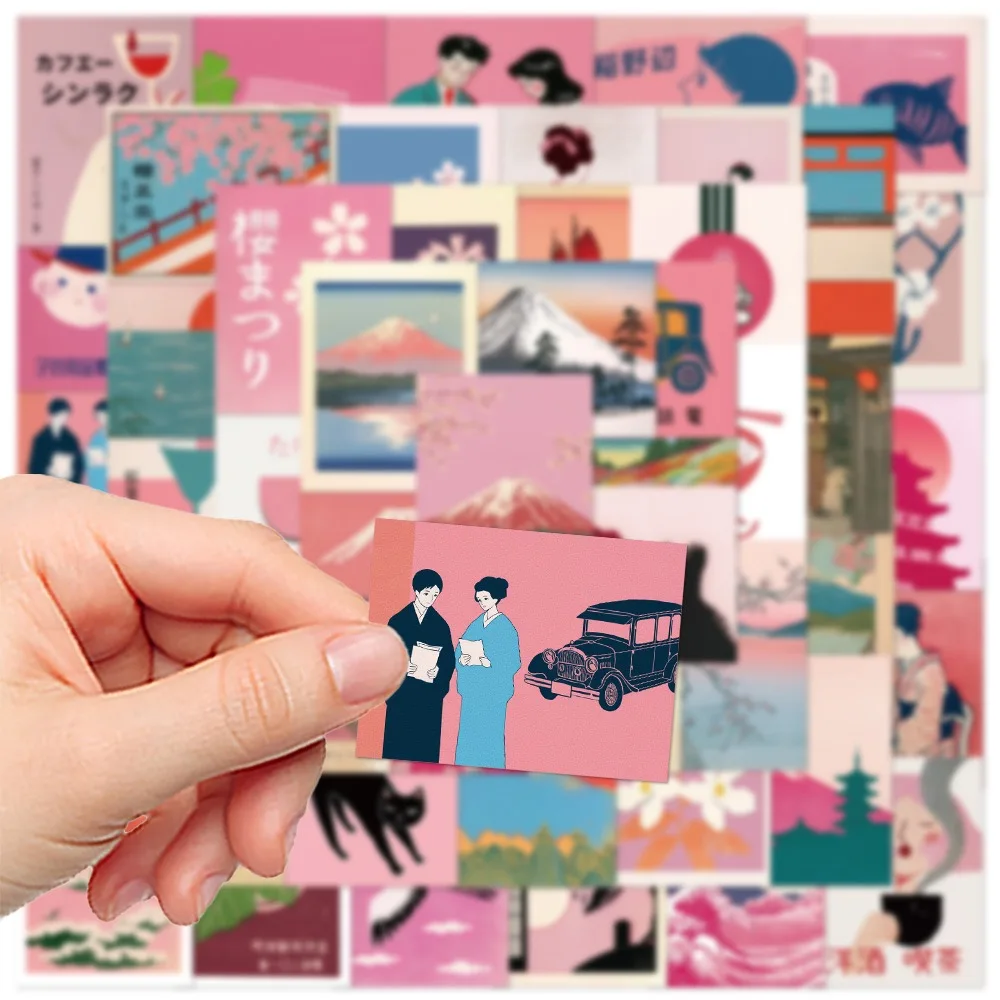 10/50 個ヴィンテージピンク日本の旅行ステッカー日本文化風景デカール子供のための電話ラップトップスーツケースノートブックビニールデカール