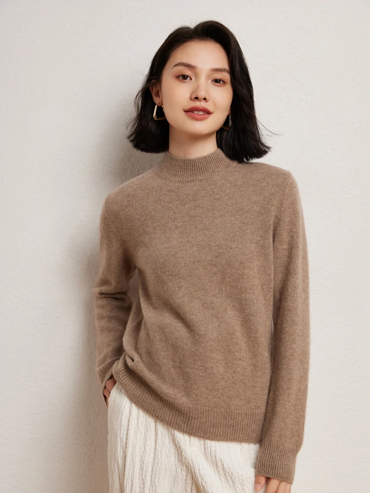 ADDONEE 여성 캐시미어 스웨터 기본 캐주얼 루즈 스웨터 부드럽고 따뜻한 목 넥 가을 겨울 100% 캐시미어 풀오버 니트웨어