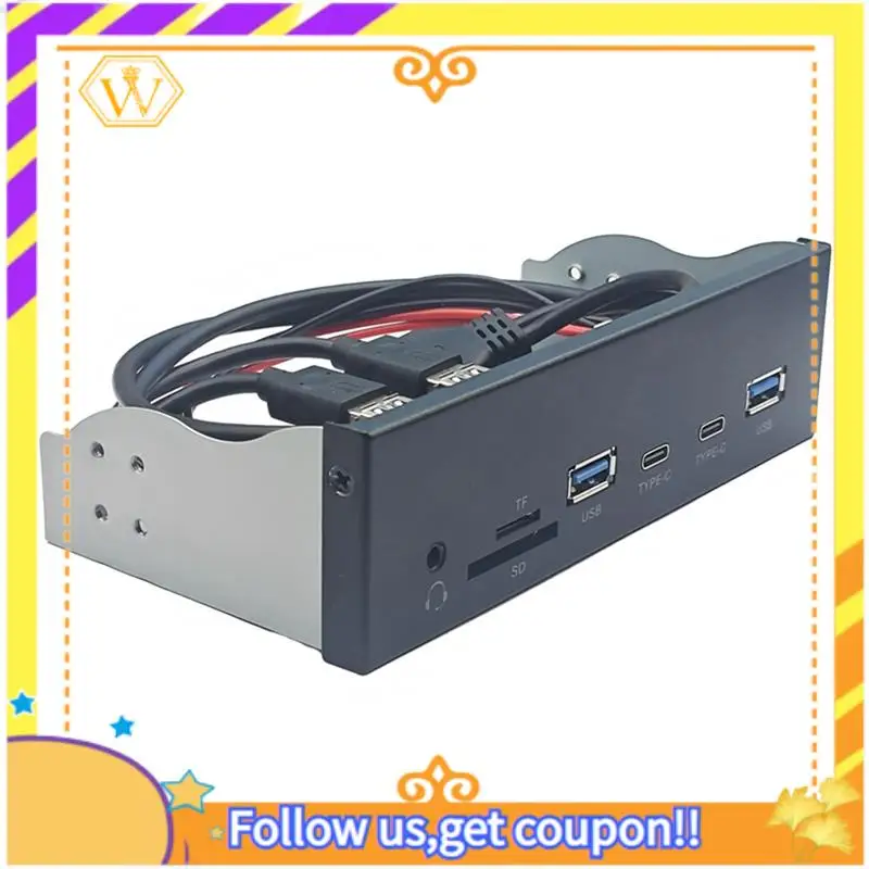 Latest-USB Front Panel For PC 2 X USB 3.2 GEN1 5Gbps + 2 X TYPE-C Hub + 3.5Mm Headset+ TF/SD Slot For 5.25Inch Floppy Drive Bay