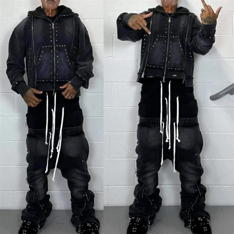 Amerykańska bluza unisex z zamkiem błyskawicznym, w stylu high street, casualowa odzież uliczna dla mężczyzn i kobiet, idealny prezent na co dzień na jesień.