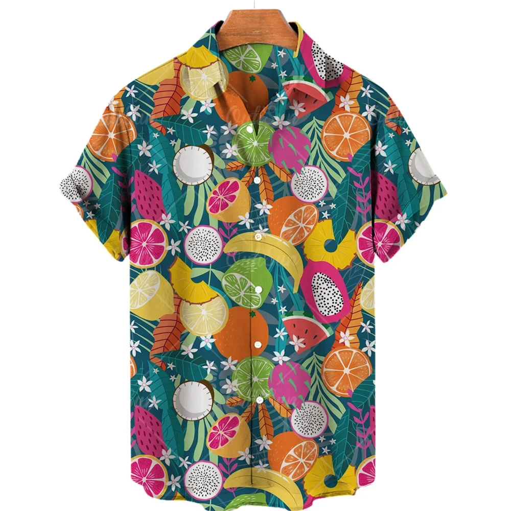 

2024 Loose Fashion Men's Shirts Summer Fruit 3d Print Hawaiian Shirts Fresh Unisex Holiday Beach Party Shirts for Men Women