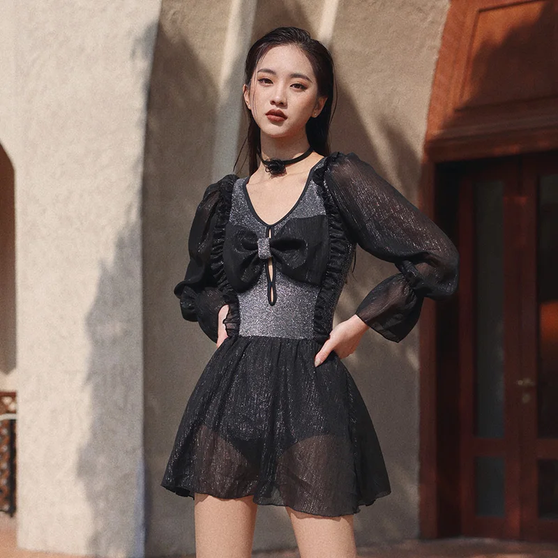 2023 New Women's One Piece Swimwear Hot Springs Show Slim Cover Up Swimwear Conservative Flat Corner Skirt Resort Swimwear