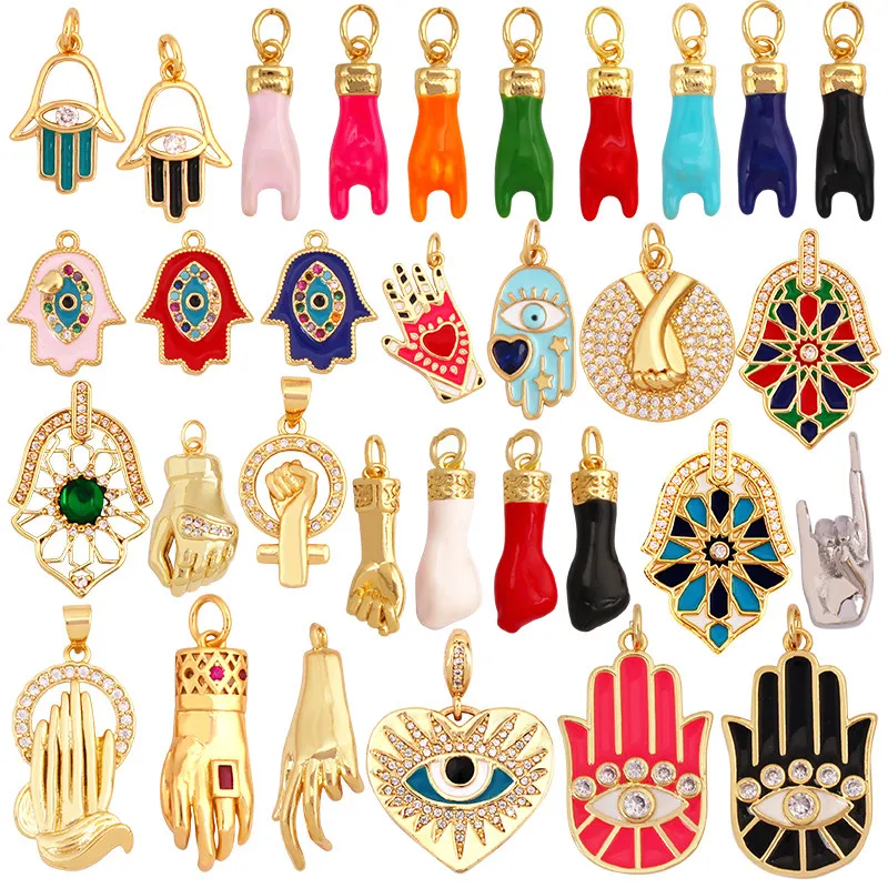 European Style Enamel Colorful Hand Eye Charm Pendant,Gesture Finger DIY Jewelry Craft Necklace Making Bracelet Supplies R15