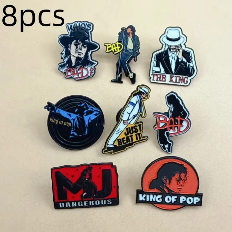 8pcs Set The King of Dance Pop MJ Enamel Pin Michael Jackson Brooches Decorative for Fans Commemoration Party Clothes Decoration