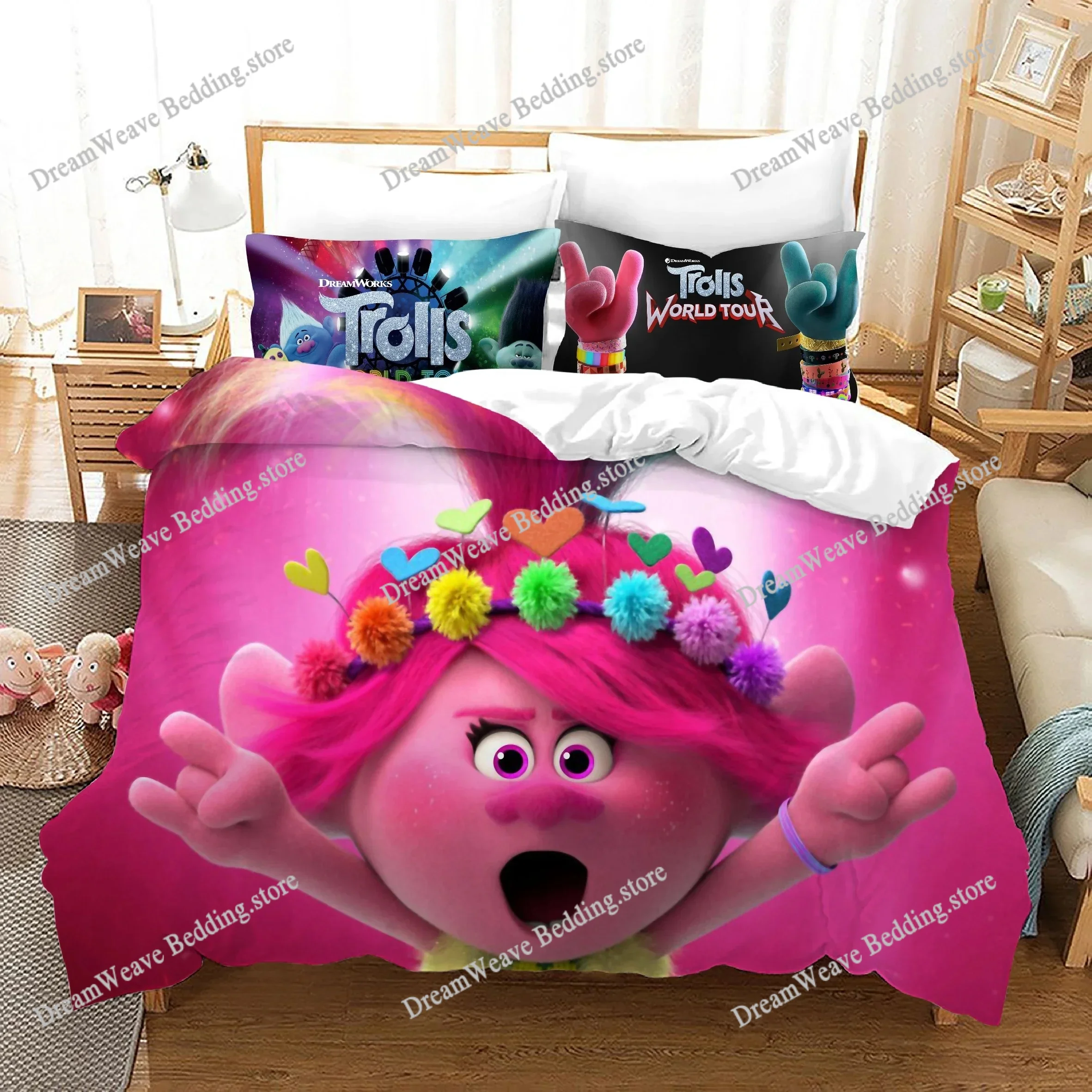 

New Trolls Bedding Set Single Twin Full Queen King Size Bed Set Adult Kid Bedroom Duvet Cover Sets 3D Print Anime Bed Sheet Set
