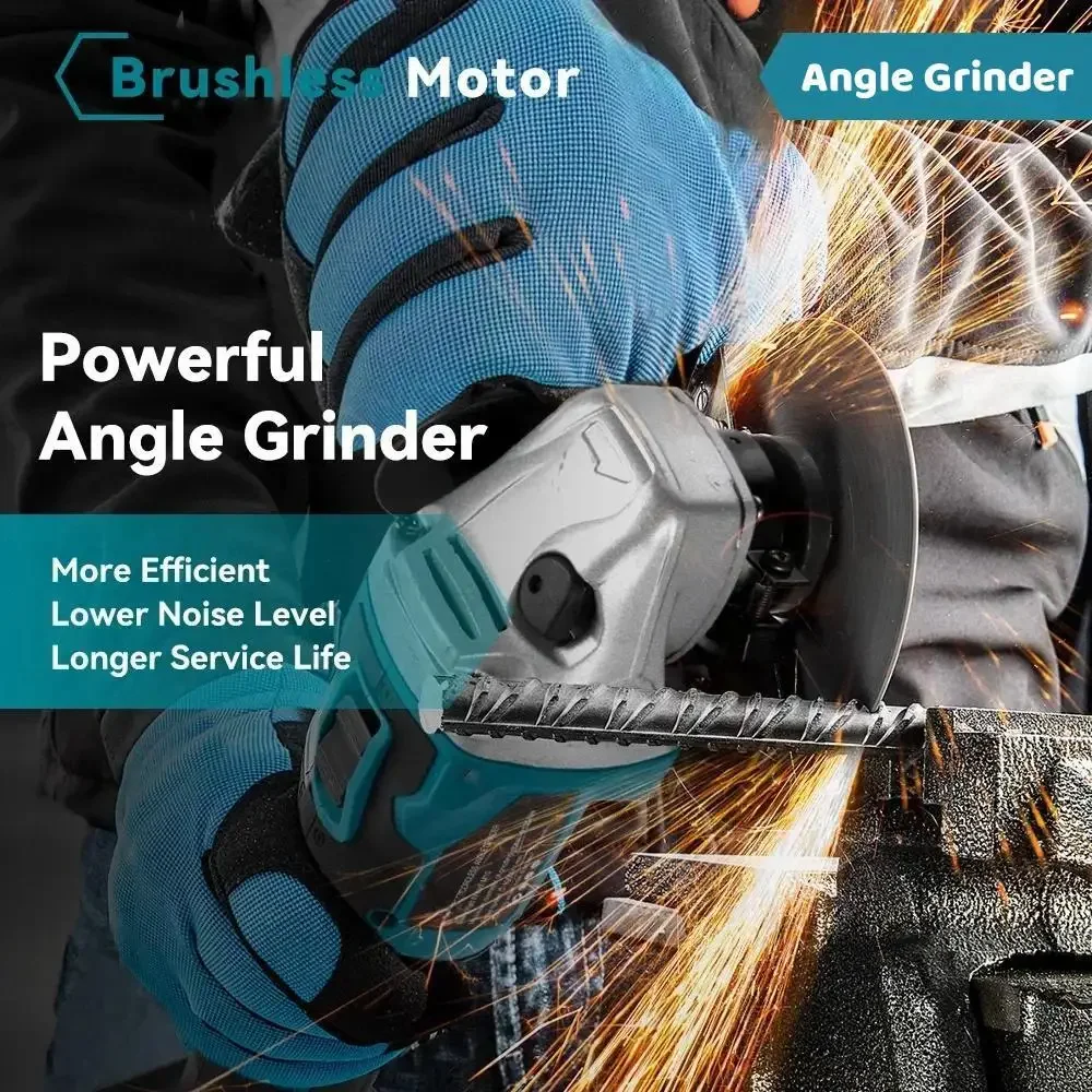 Imagem -05 - Brushless Elétrica Angle Grinder para Makita Engrenagens Brushless Variável Bateria 18v Metal Madeira Moagem Polimento Ferramenta de Corte 3000w 125 mm