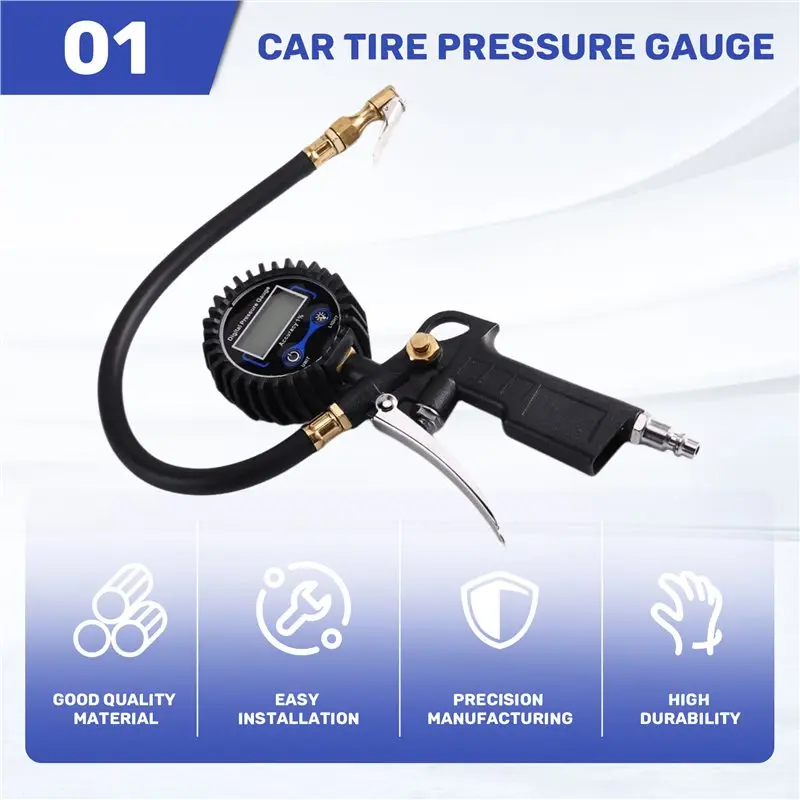 250 PSI Air Chuck Digital Tire Pressure Gauge Compressor Accessories Rubber Hose Auto Tire Inflator With Inflator