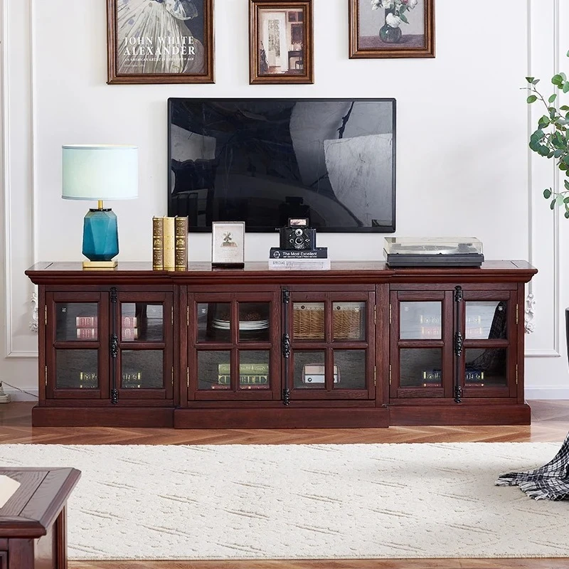 

American pure solid wood TV cabinet small apartment retro villa home coffee table