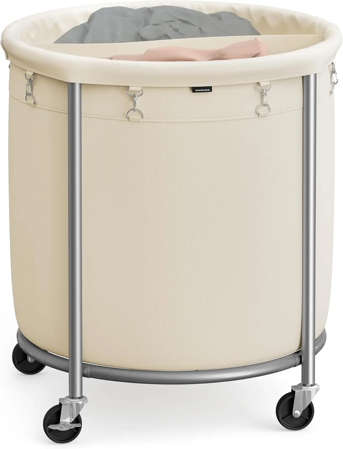 

Большая корзина для белья на колесиках, прочная корзина со стальным каркасом и съемным мешком, кремово-белая