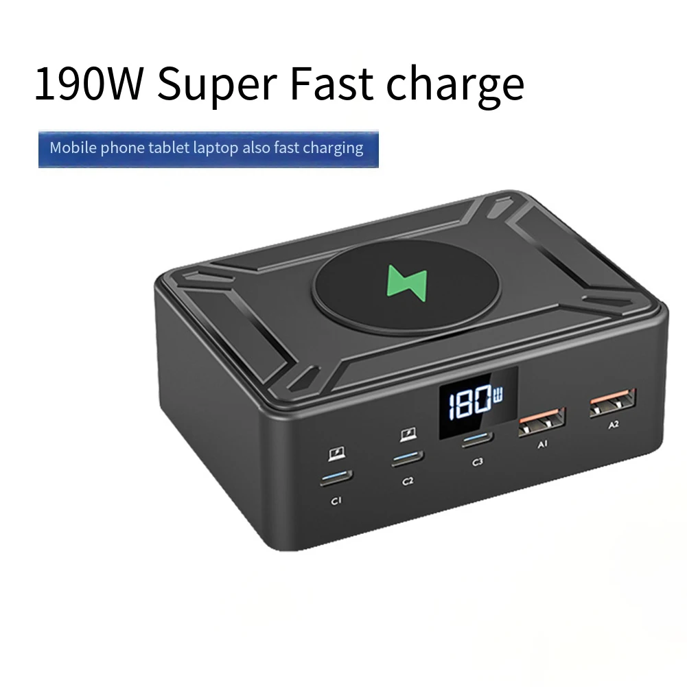 190W Wireless USB C Charger With Digital Display 5 Ports GaN Charging Station Fast Charger For MacBook Cell Phone