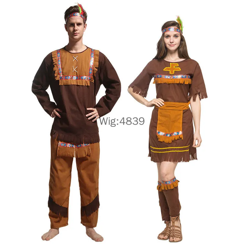 Halloween Costume Adult Couple Indian Native Clothes Women Men Primitive Man Caveman Costume Tassel Carnival Party Fancy Dress