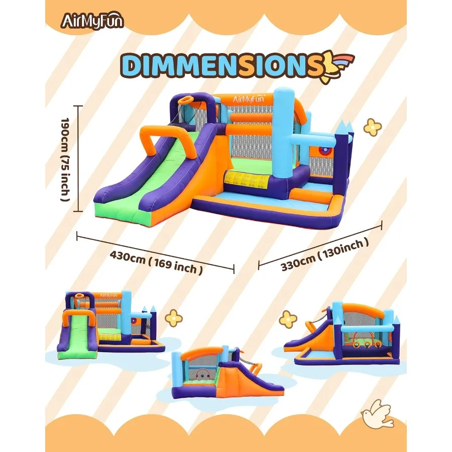 어린이용 긴 곡선 슬라이드가 있는 에어바운스 워터 슬라이드, 블로워 포함, 가족 뒷마당용 재미있는 출입구가 있는 바운시 캐슬