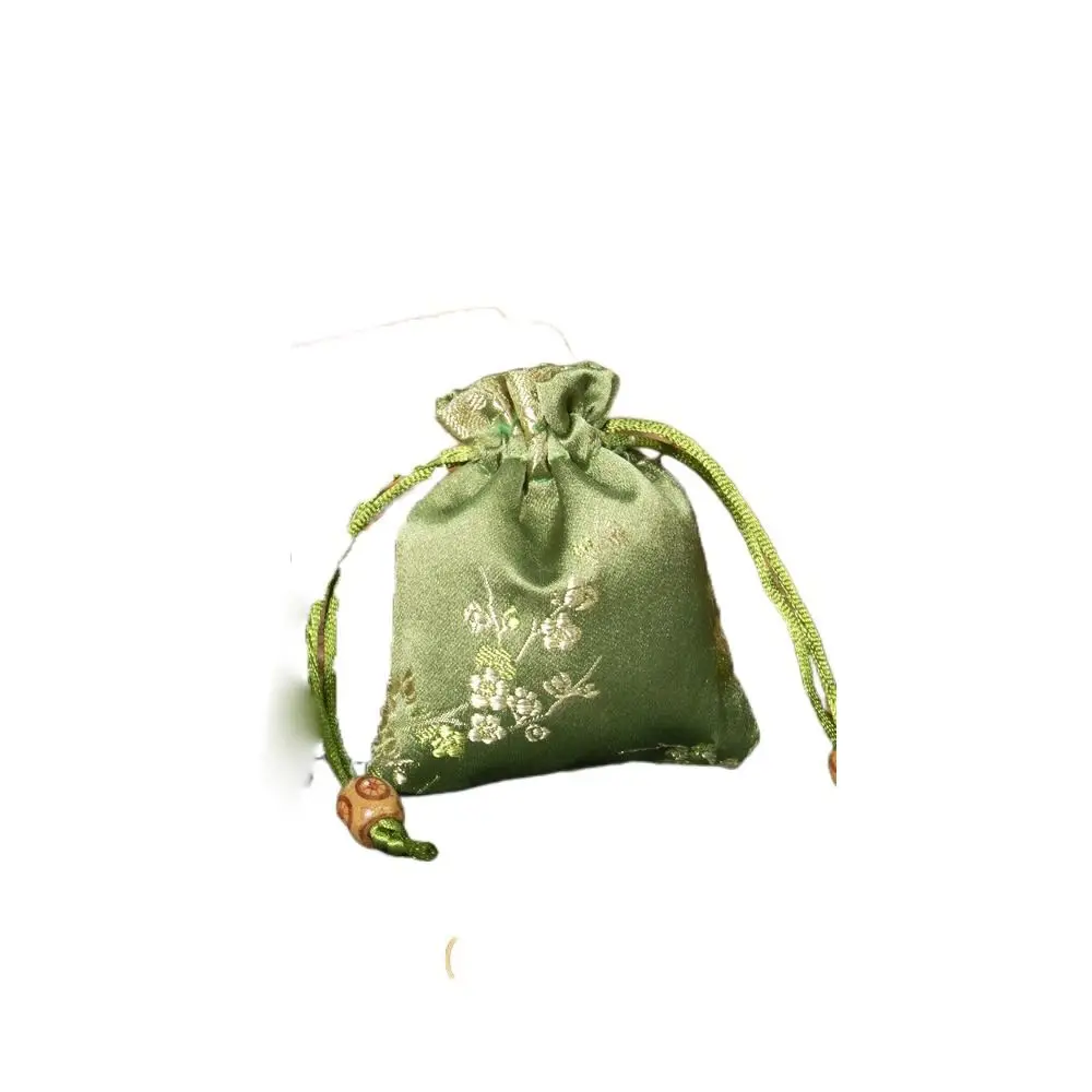 Smooth Satin Storage Bag Flower Embroidered Women Sachet Drawstring Tie Jewelry Packaging Bag Party
