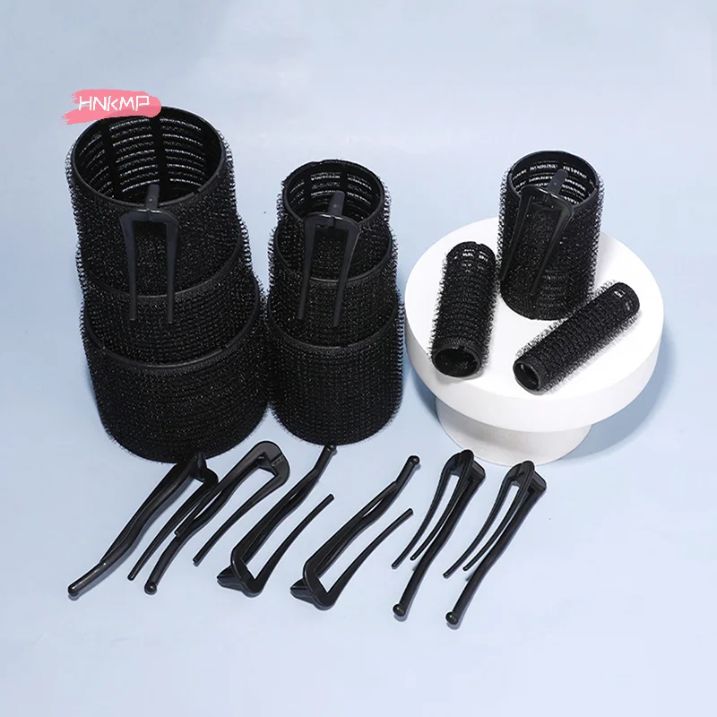 Black Self-Adhesive Hair Root Curler Rollers with Clips Lazy Styling Curling Hair Accessories for Women Fluffy Hair Tool