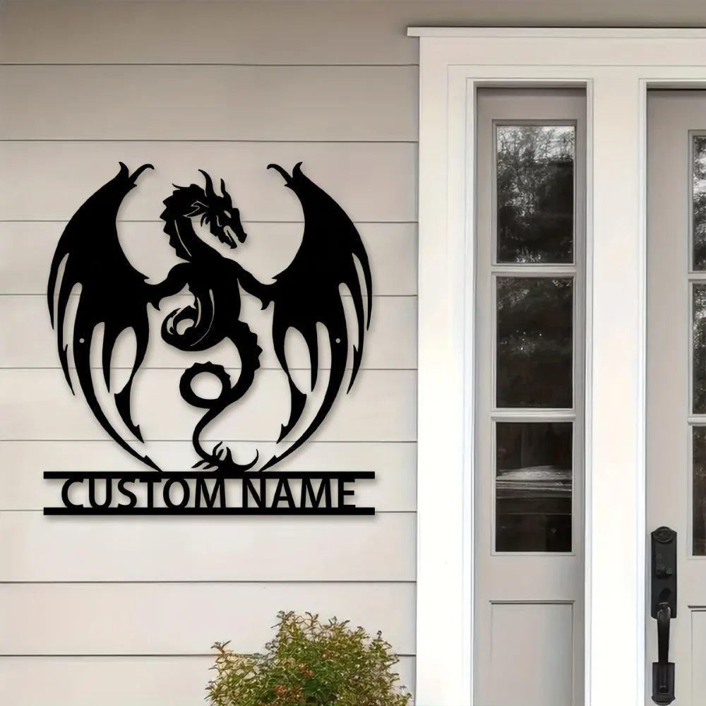 Customizable Flaming Dragon Wall Art Personalized Metal Sign with Name Farmhouse Patio Decor Rust-Resistant Weatherproof Gift