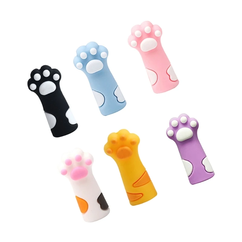 6 peças tampas lápis garra gatos tampas silicone à prova mastigação capas ponta lápis