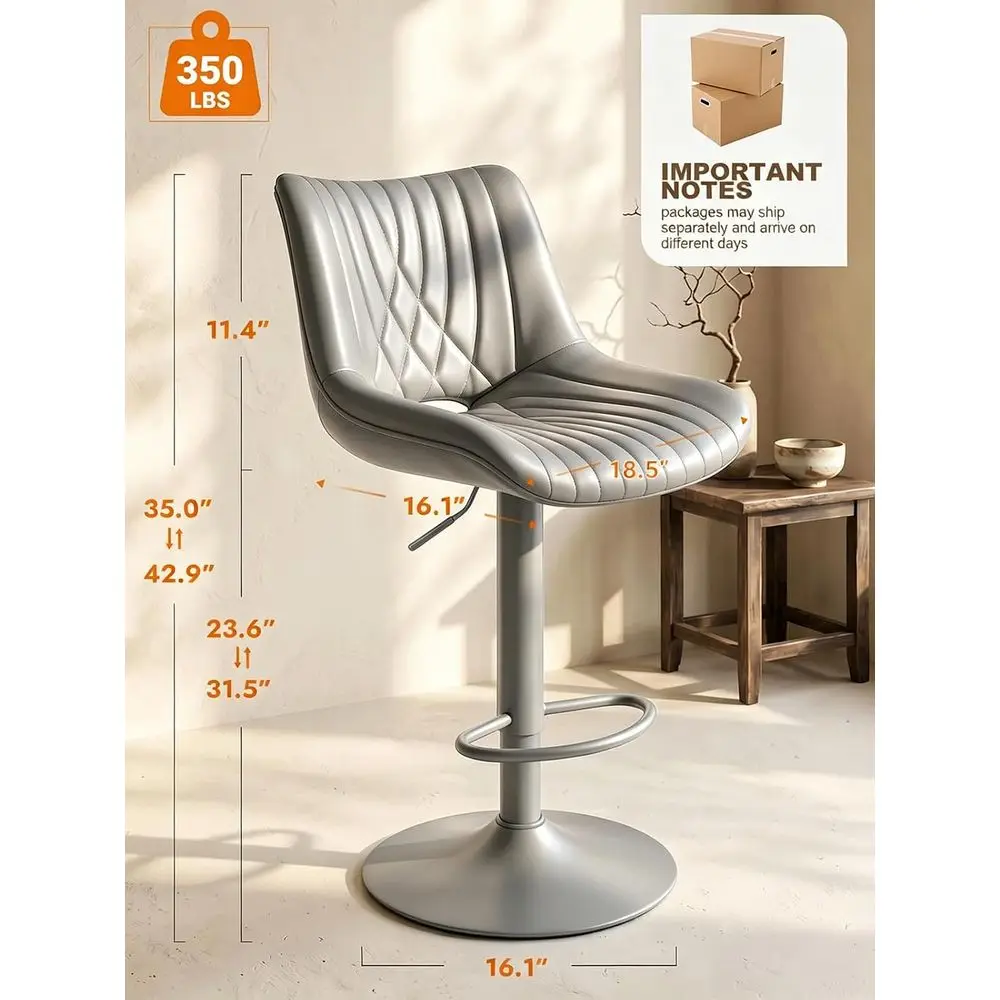 Swivel Bar Stools Set o 2, Height Adjustable Counter Height Bar Stools with Open Back and ootrest, Premium aux PU Leather, ern U