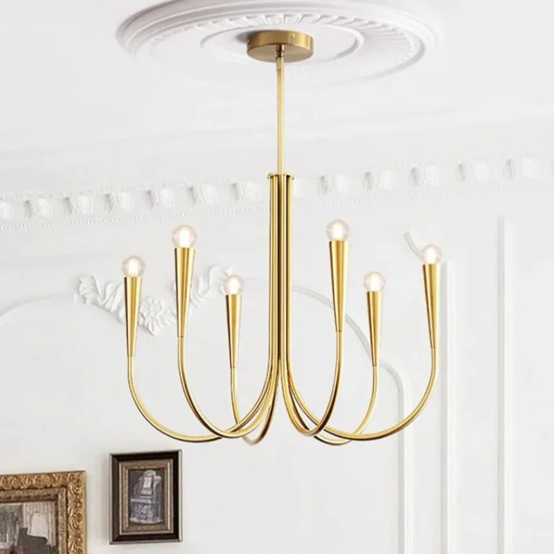 

Modern and Simple Curved Multi-head Lamp Nordic Style Restaurant Branch Chandelier Retro Living Room Medieval Lighting Fixtures