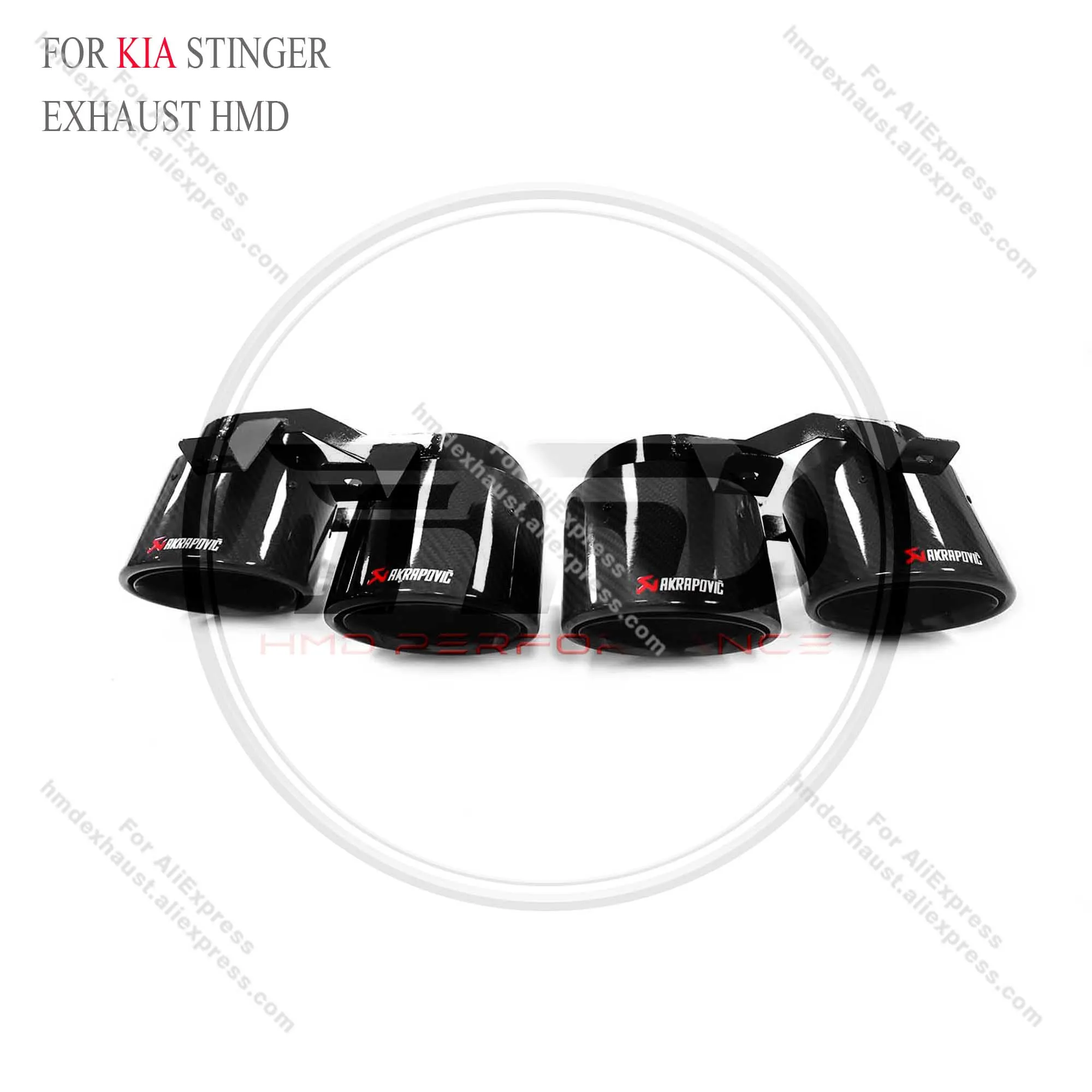 HMD Tips Carbon Fiber crimping for Kia stinger Car Accessories Exhaust Four Exits Tail Pipe AK LOGO