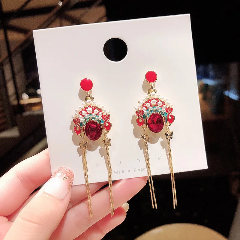 Fashionable Flower Imitation Pearl Shell Shape Temperament Vintage Long Tassel Stud Earrings Women Wedding Accessories