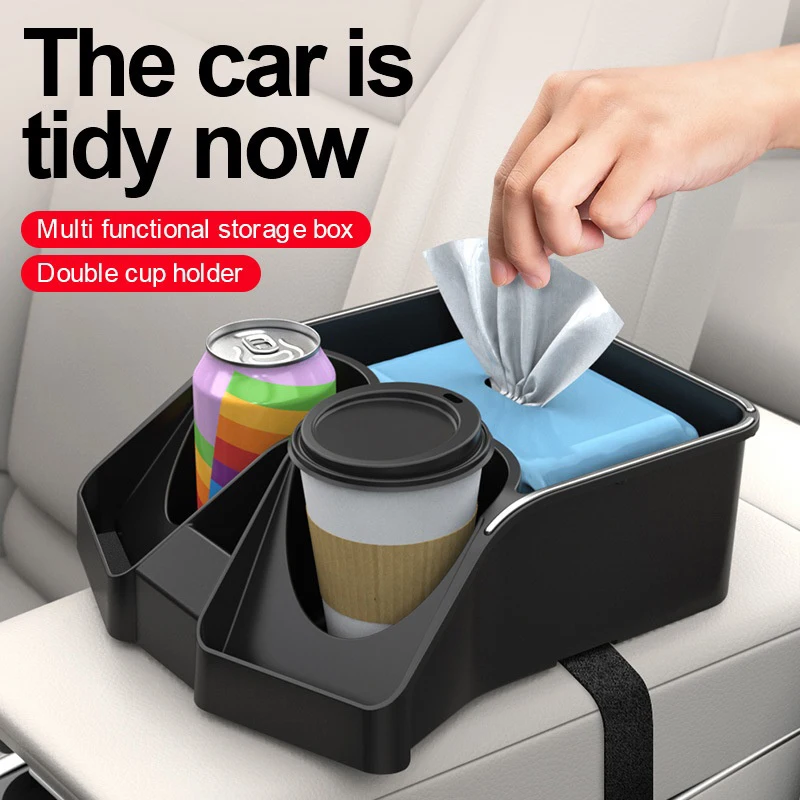 Universal Car Armrest Storage Box Auto Arm Rest Water Cup Tissue Holder Multi-Functional Mobile Phone Holder Interior Organiser
