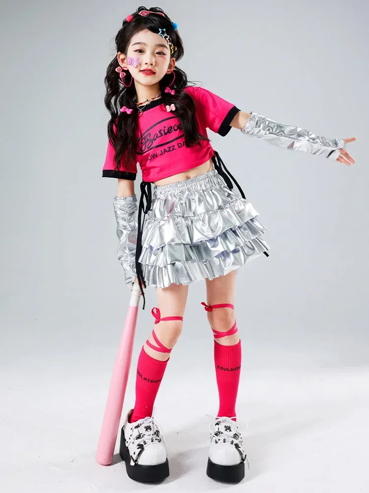 Jazz-Tanz-Outfit für Mädchen, Hip-Hop-Street-Dance-Kostüm für Kinder, Bühnenbekleidung im Kpop-Girl-Group-Stil, süß, cool, scharf – Detail 2