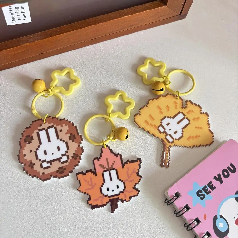 Miffy Pixel Style Keychain Set Multiple Rabbit Patterns With Bell Pendant Portable Bag Key Ring For Keys Bags Phone Accessories