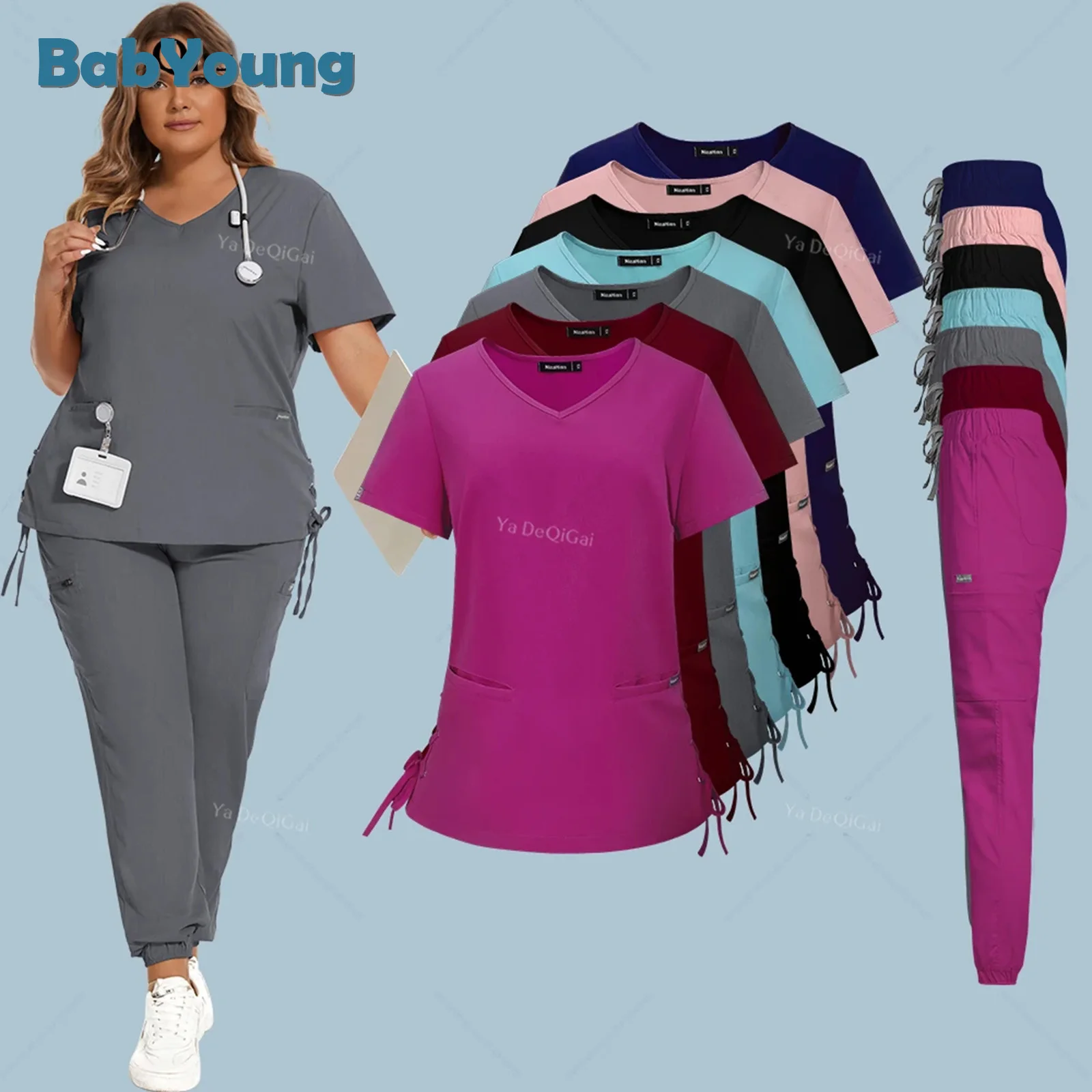 Uniforme médico elástico de gran tamaño para mujer, conjunto de Top quirúrgico, pantalones, ropa de trabajo Dental, ropa de enfermera, accesorios de clínica