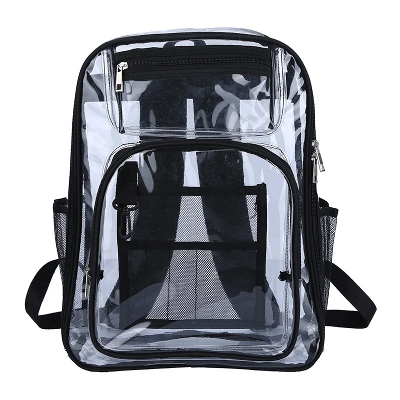 Mochila transparente de PVC para mujer, bolso escolar para adolescentes, estudiantes, hombres, aprobado por el estadio