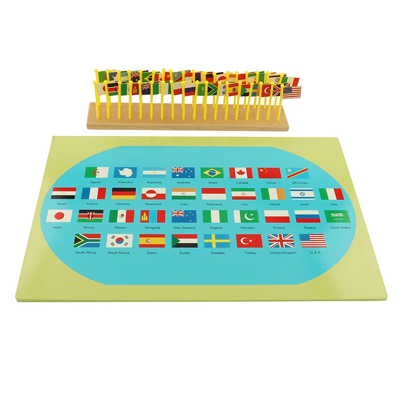 

Montessori Educational Baby Toys Preschool Flags of The World Map Recognize Geography Puzzle Game Teach Wooden Toys for Children